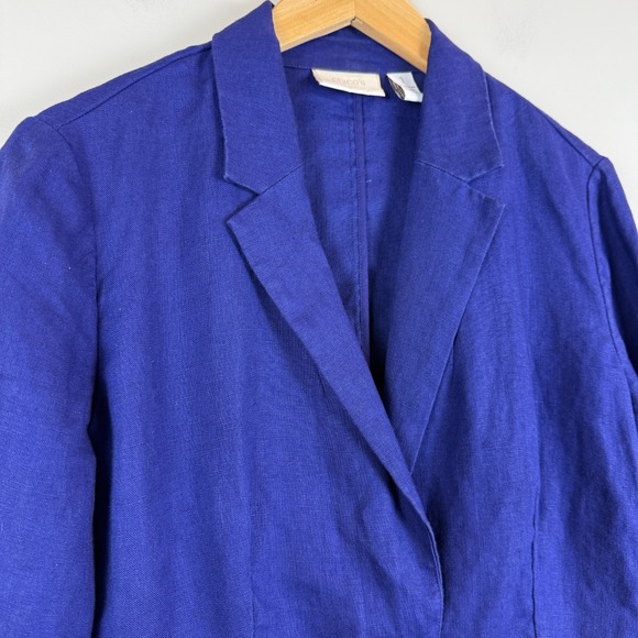 Chico's 100% Linen Blazer Jacket Women 1 US M Cobalt Blue One Button Career Work - Picture 3 of 7